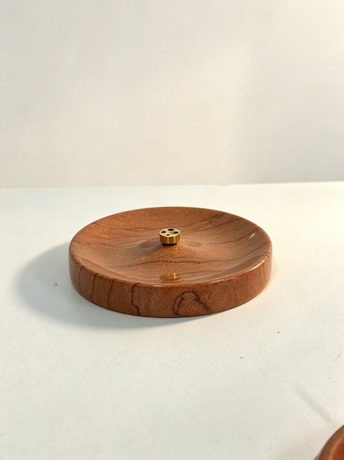 Walnut Marble Incense Holder | Natural Wood-Grain Stone Tray | Warm-Toned Home Decor for Daily Rituals